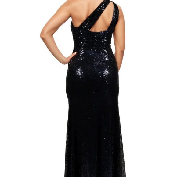 Rene Ruiz Women One-Shoulder Sequin Long Gown Purple Slit Drape Waist Sz12 $1595 - Picture 2 of 13